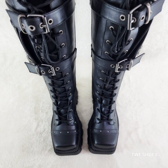 Demonia Black Combat Boots with Chains - Picture 8 of 12
